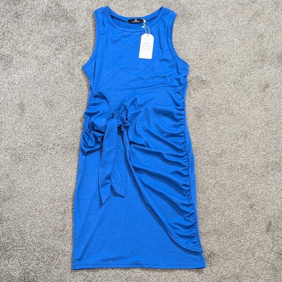 LILLUSORY Royal Blue Sleeveless Stretchy Knit Short Pencil Dress w Wrap; Size S - Picture 1 of 5